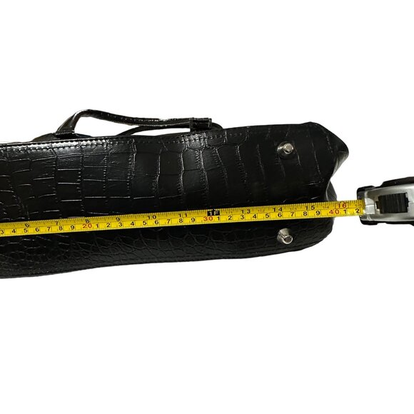 Bob Mackie large faux croc leather black double handled travel tote - Picture 4 of 7